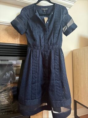Banana Republic Navy Textured Fit-and-Flare Dress